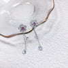 Women's S925 Sterling Silver Cherry Blossom Flower Tassel Earrings With Pink Zircon Light Luxury Electroplated Double Wear Ear Line Design
