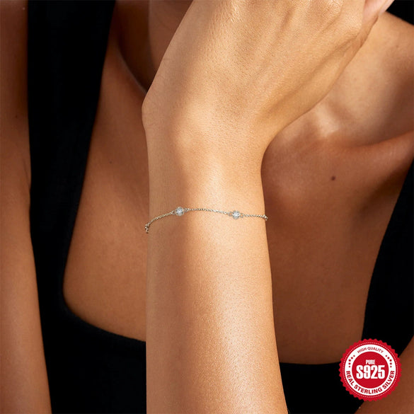 Women's S925 Sterling Silver Classic Simple Diamond Bracelet With Geometric Design Accessories
