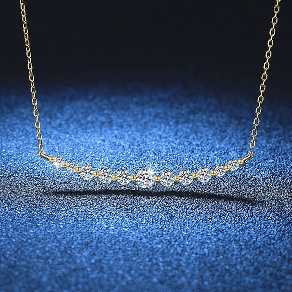 Women's S925 Sterling Silver Clavicle Chain With Moissanite Smile Pendant In Light Luxury Style And U Shape Design