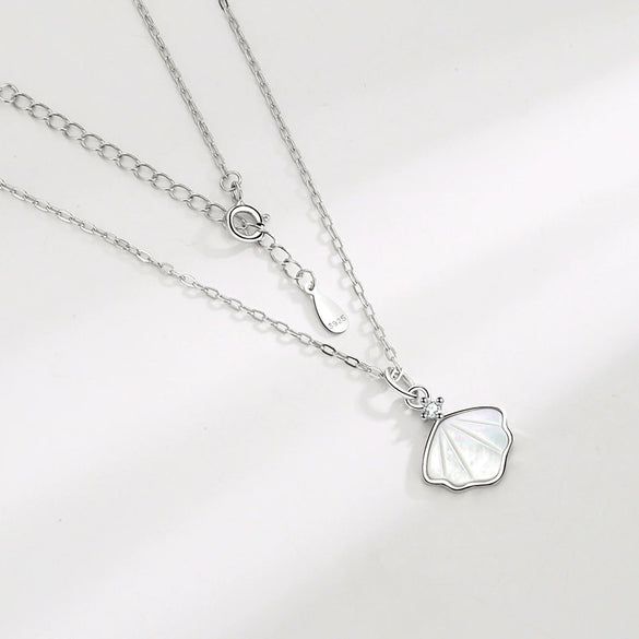 Women's S925 Sterling Silver Clavicle Necklace With White Fritillaria Pendant Simple Light Luxury Style Jewelry Gift