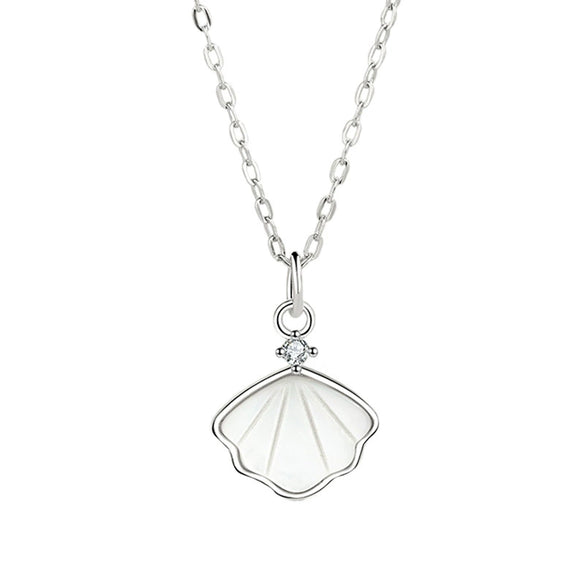 Women's S925 Sterling Silver Clavicle Necklace With White Fritillaria Pendant Simple Light Luxury Style Jewelry Gift
