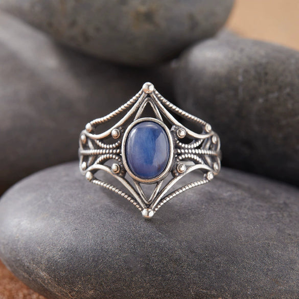 Women's S925 Sterling Silver Colored Gemstone Ring Set With Gemstones Natural Gemstone Moonstone Topaz Tiger Eye Blue Crystal Exotic Geometric