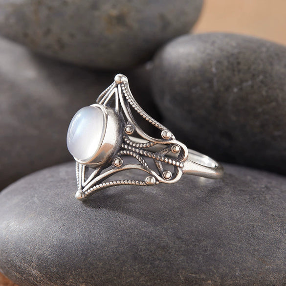 Women's S925 Sterling Silver Colored Gemstone Ring Set With Gemstones Natural Gemstone Moonstone Topaz Tiger Eye Blue Crystal Exotic Geometric