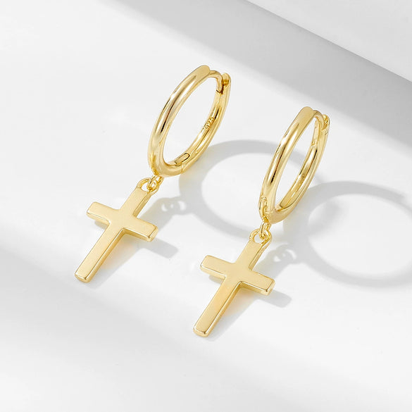 Women's S925 Sterling Silver Cross Hiphop Punk Style Electroplated Earrings