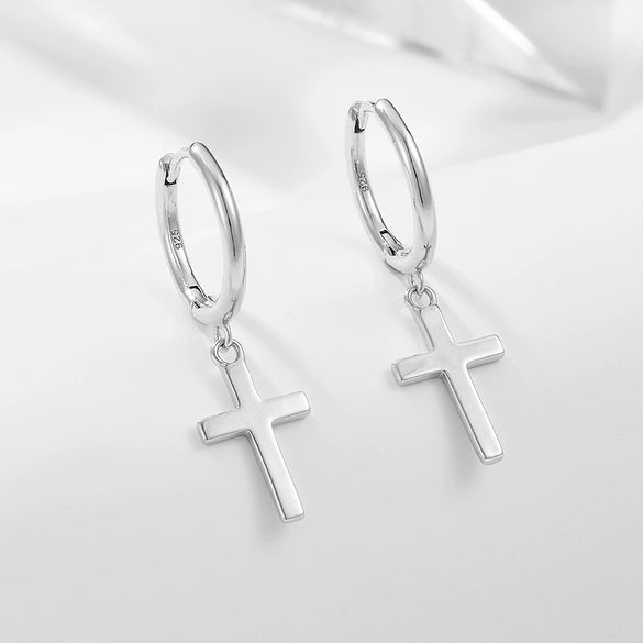 Women's S925 Sterling Silver Cross Hiphop Punk Style Electroplated Earrings