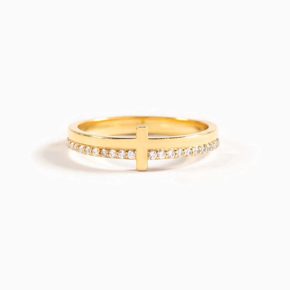 Women's S925 Sterling Silver Cross Zircon Geometric Ring With Electroplating