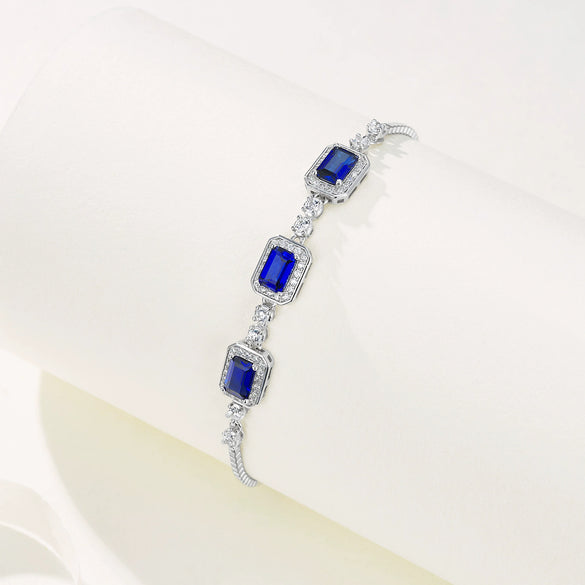 Women's S925 Sterling Silver Cultivated Emerald Diamondencrusted Retro Geometric Bracelet