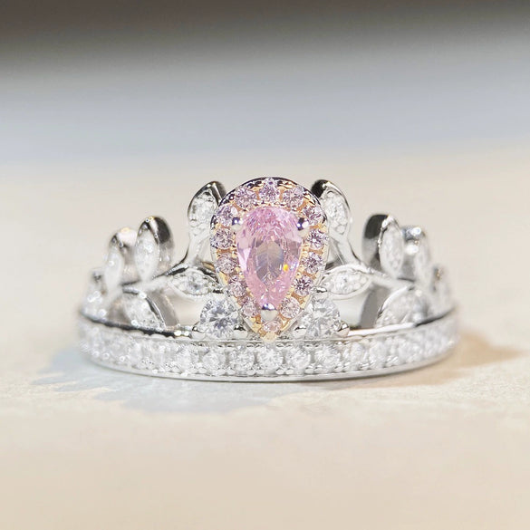 Women's S925 Sterling Silver Cute Simple Pink Heart Ring With Ice Flower Cut Zircon And Diamond Design