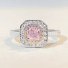 Women's S925 Sterling Silver Cute Simple Pink Heart Ring With Ice Flower Cut Zircon And Diamond Design