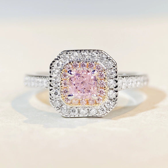 Women's S925 Sterling Silver Cute Simple Pink Heart Ring With Ice Flower Cut Zircon And Diamond Design