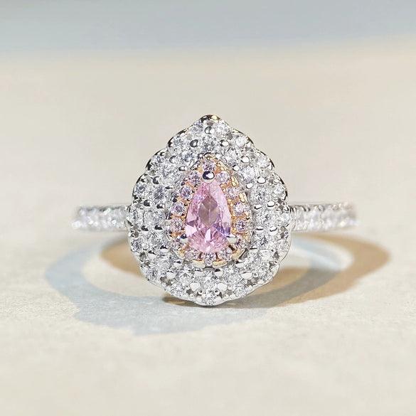 Women's S925 Sterling Silver Cute Simple Pink Heart Ring With Ice Flower Cut Zircon And Diamond Design
