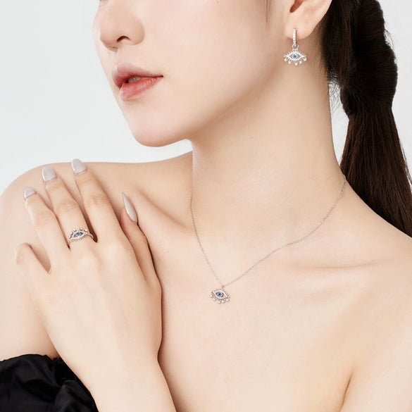 Women's S925 Sterling Silver Devil's Eye Zircon Jewelry Set With Electroplating And Geometric Style