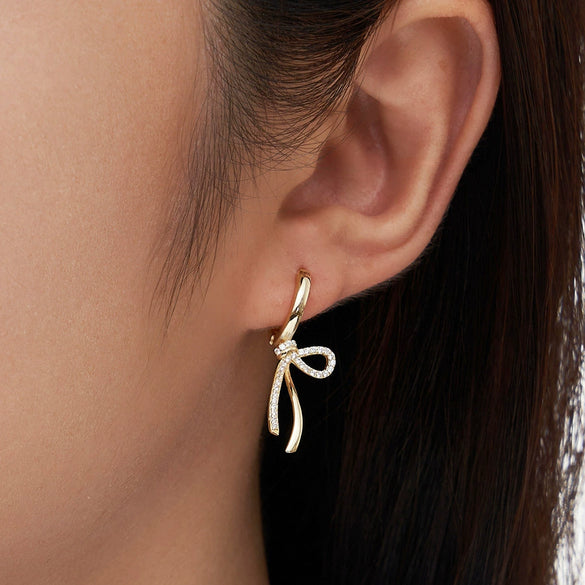 Women's S925 Sterling Silver Diamond Bow Earrings Princess Style