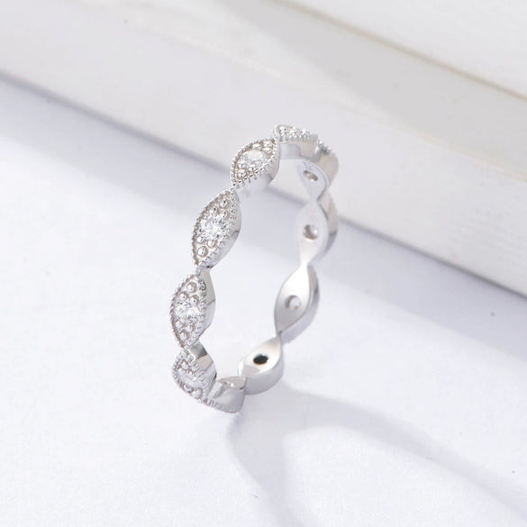 Women's S925 Sterling Silver Diamond Pattern Devil's Eye Zircon Ring Geometric Style