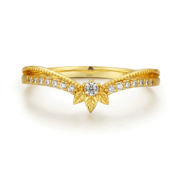 Women's S925 Sterling Silver Double Layer Herringbone Rig Leaves Geometric Ring With Electroplating