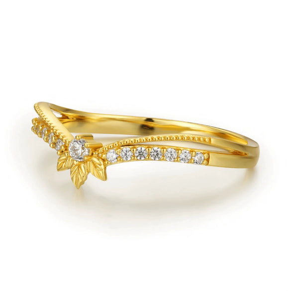Women's S925 Sterling Silver Double Layer Herringbone Rig Leaves Geometric Ring With Electroplating