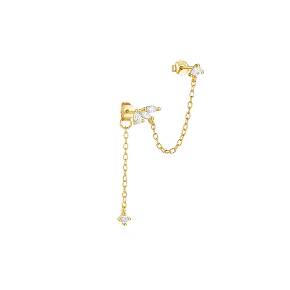Women's S925 Sterling Silver Double Tassel Long Zircon Electroplated Geometric Earrings