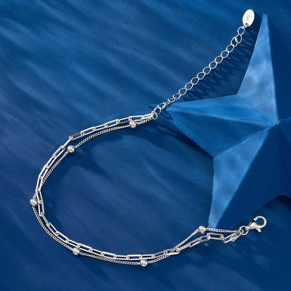 Women's S925 Sterling Silver Doublelayer Cut Out Square Bead Heart Shape Electroplated Bracelet