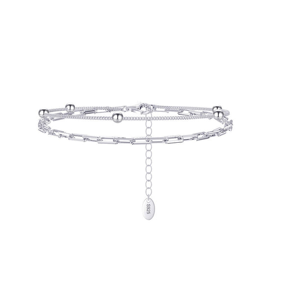 Women's S925 Sterling Silver Doublelayer Cut Out Square Bead Heart Shape Electroplated Bracelet