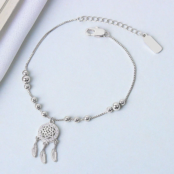 Women's S925 Sterling Silver Dream Catcher Bracelet With Full Diamond Inlay Electroplated Fashion Jewelry Accessory