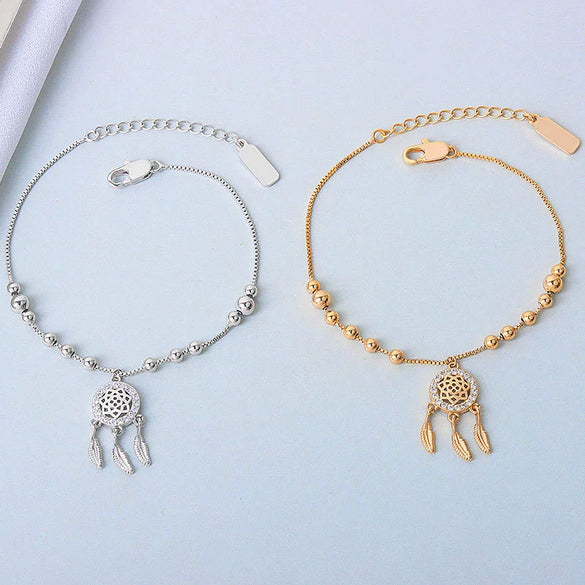 Women's S925 Sterling Silver Dream Catcher Bracelet With Full Diamond Inlay Electroplated Fashion Jewelry Accessory