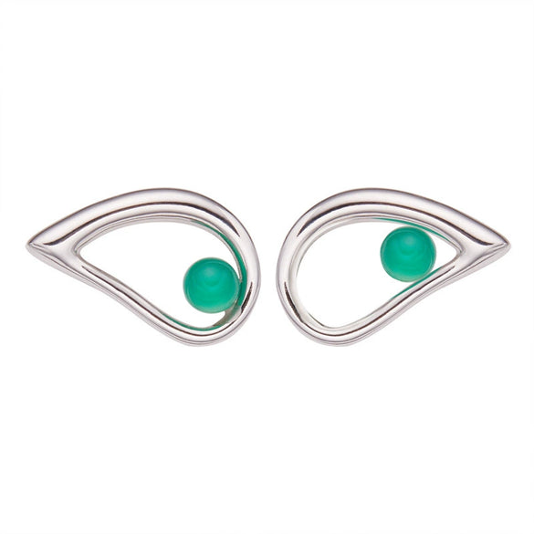 Women's S925 Sterling Silver Drop Shape Opal Garnet Green Agate Gem Set Earrings