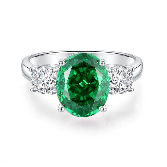 Women's S925 Sterling Silver Emerald Ring With High Carbon Diamond Geometric Style Raydean Cut Ice Flower Cut Pigeon Egg Zircon