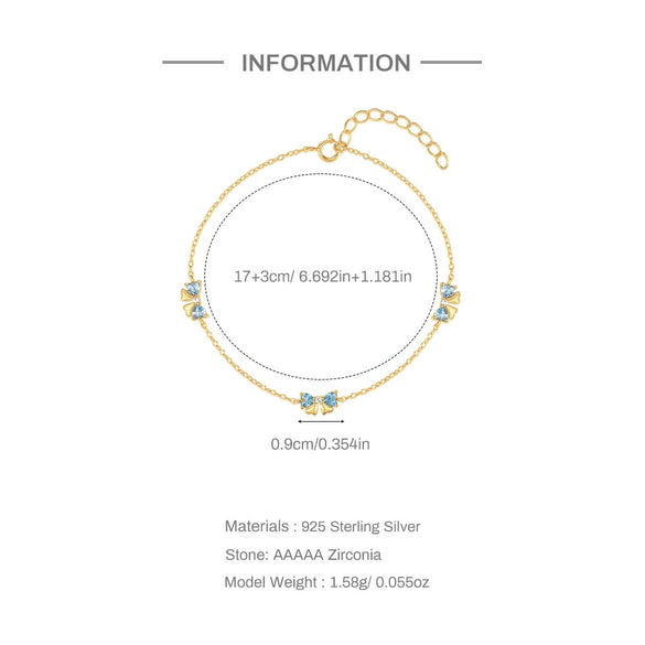 Women's S925 Sterling Silver Escape Princess Bow Love Blue Zircon Stitching Electroplated Bracelet With Geometric Design