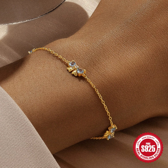 Women's S925 Sterling Silver Escape Princess Bow Love Blue Zircon Stitching Electroplated Bracelet With Geometric Design