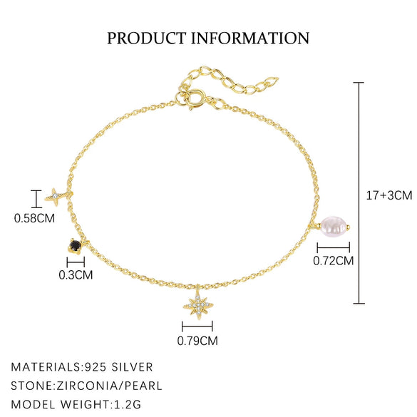 Women's S925 Sterling Silver Flower And Fivepointed Star Zirconia Bracelet Light Luxury Simple Trendy