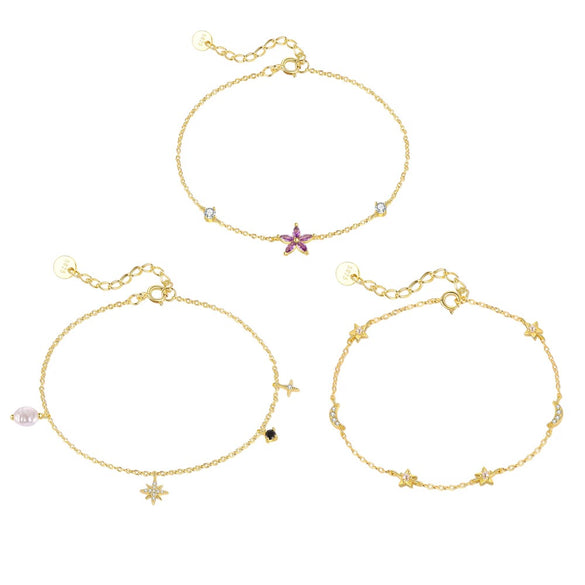 Women's S925 Sterling Silver Flower And Fivepointed Star Zirconia Bracelet Light Luxury Simple Trendy
