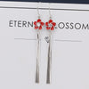 Women's S925 Sterling Silver Flower Earrings With Long Tassel Elegant Fashion Red Floral Drop Earrings