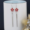 Women's S925 Sterling Silver Flower Earrings With Long Tassel Elegant Fashion Red Floral Drop Earrings