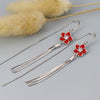 Women's S925 Sterling Silver Flower Earrings With Long Tassel Elegant Fashion Red Floral Drop Earrings