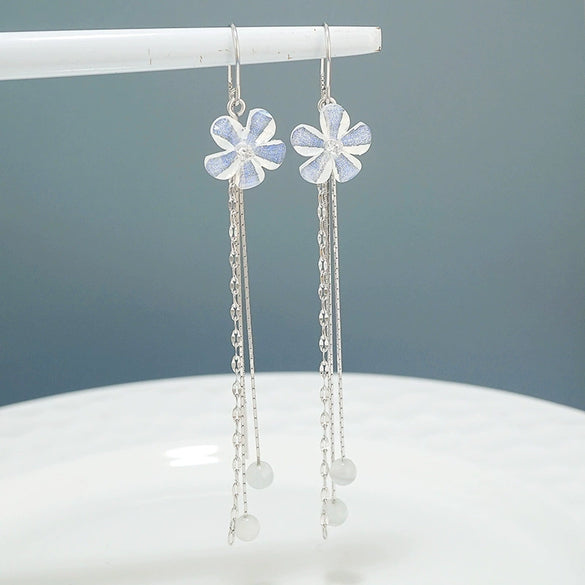 Women's S925 Sterling Silver Flower Tassel Threader Earrings Elegant Floral Ear Line Drop Earrings