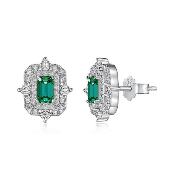 Women's S925 Sterling Silver Fourleaf Clover Butterfly Geometric Emerald Yellow Zirconium Electroplated Earrings