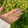 Women's S925 Sterling Silver Fourleaf Clover Butterfly Geometric Emerald Yellow Zirconium Electroplated Earrings
