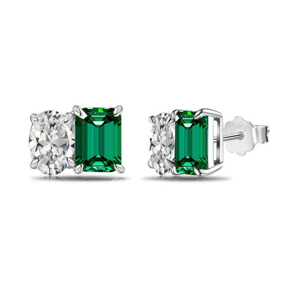 Women's S925 Sterling Silver Fourleaf Clover Butterfly Geometric Emerald Yellow Zirconium Electroplated Earrings