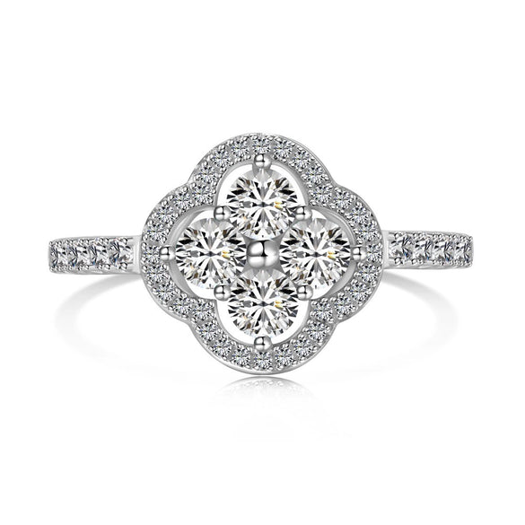 Women's S925 Sterling Silver Fourleaf Clover Zircon Inlaid Electroplated Ring