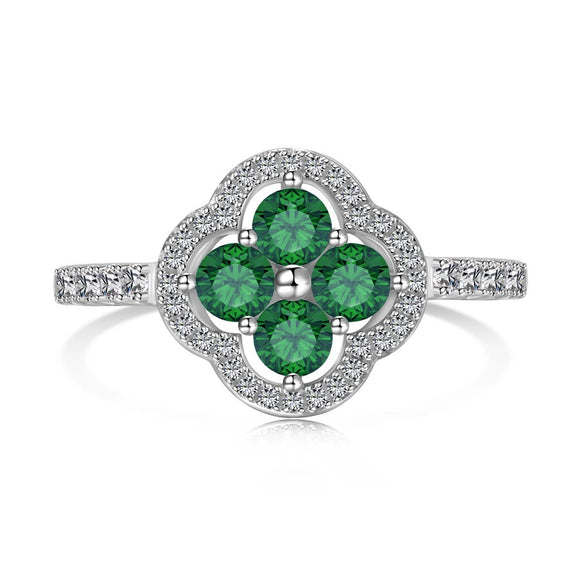 Women's S925 Sterling Silver Fourleaf Clover Zircon Inlaid Electroplated Ring