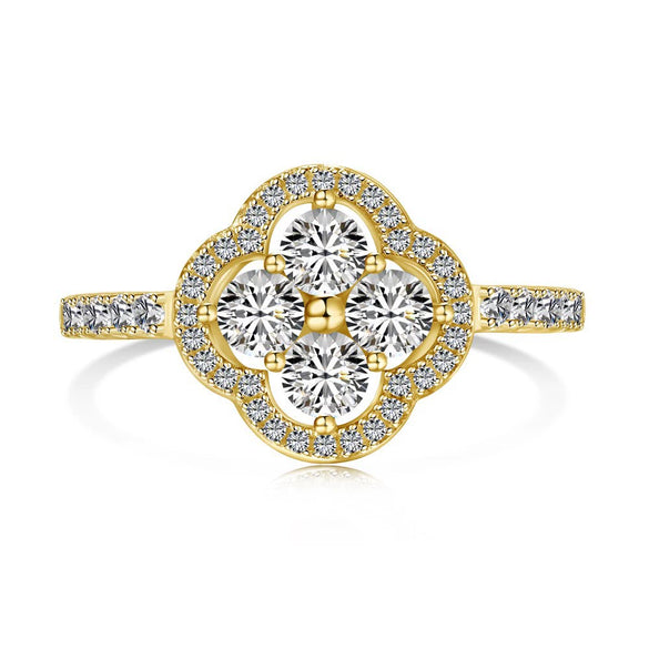 Women's S925 Sterling Silver Fourleaf Clover Zircon Inlaid Electroplated Ring