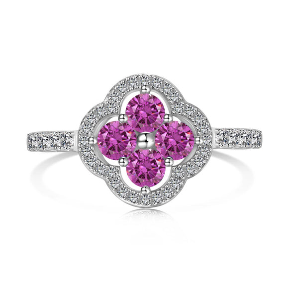 Women's S925 Sterling Silver Fourleaf Clover Zircon Inlaid Electroplated Ring