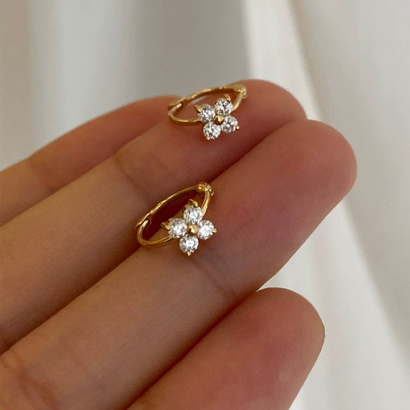 Women's S925 Sterling Silver Fourleaf Clover Zirconia 18K Gold Plated Elegant Light Luxury Earrings 2025 New