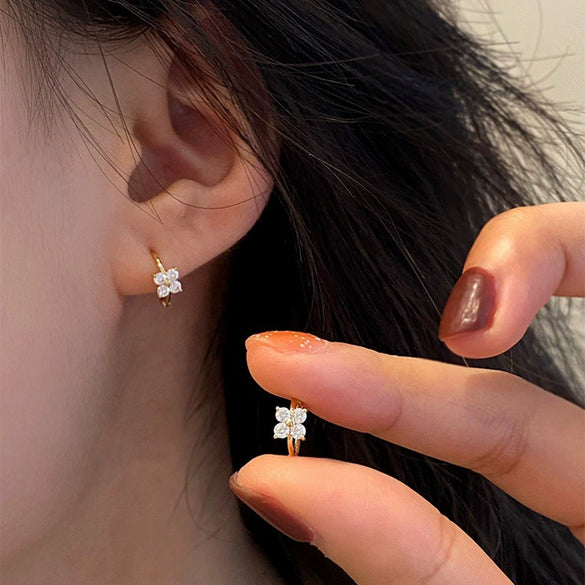 Women's S925 Sterling Silver Fourleaf Clover Zirconia 18K Gold Plated Elegant Light Luxury Earrings 2025 New