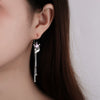Women's S925 Sterling Silver Fox Round Bead Tassel Threader Earrings Light Luxury Animal Style Elegant Fashion Jewelry