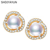 Women's S925 Sterling Silver Freshwater Pearl Earrings With Microinlaid Zircon And Bird's Nest Design Oblate Shape