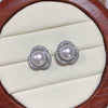 Women's S925 Sterling Silver Freshwater Pearl Earrings With Microinlaid Zircon And Bird's Nest Design Oblate Shape