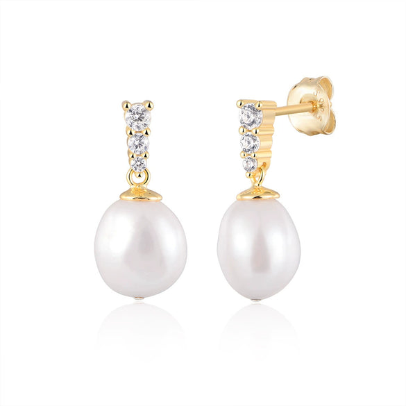 Women's S925 Sterling Silver Freshwater Pearl Geometric Micropaved Zircon Earrings