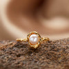 Women's S925 Sterling Silver Freshwater Pearl Ring With Geometric Ushaped Pattern Set With Gems Plated With 18K Gold