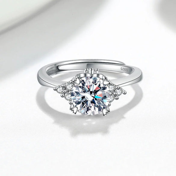 Women's S925 Sterling Silver Geometric Adjustable Ring With Eight Hearts And Arrows Simulated Diamond Electroplated Fashion Jewelry